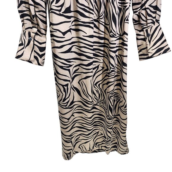 New Dress Forum Zebra Print Wrap Dress Long Sleeve Womens Size M Tan‎ Black NWT - Picture 5 of 12